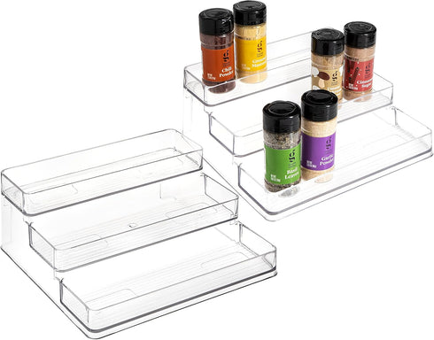 SIMPLEMADE Three-Tiered Spice Rack Shelf, Set of 2, Clear Storage Organizer for Kitchen, Bathroom, Office