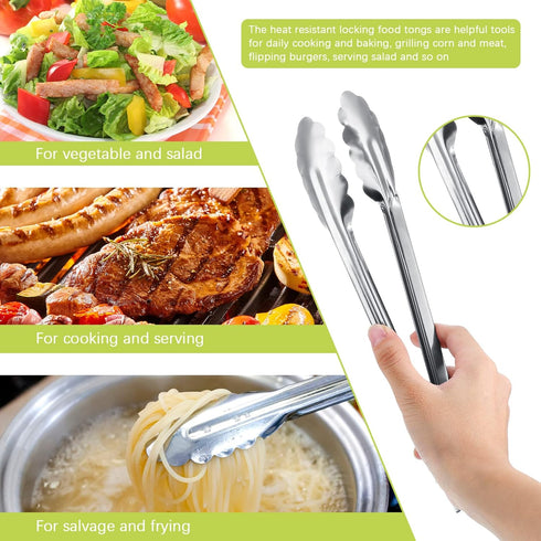 Stainless Steel Kitchen Tongs Set - 7 Inch Metal Tongs for Cooking, Salad, Grilling, Barbecue, 18 Pieces