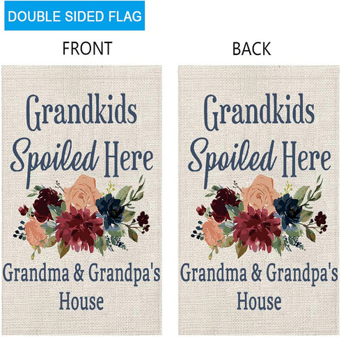 ZJXHPO Grandparents Garden Flag, Spoiled Here Grandma & Grandpa's House Outdoor Yard Banner