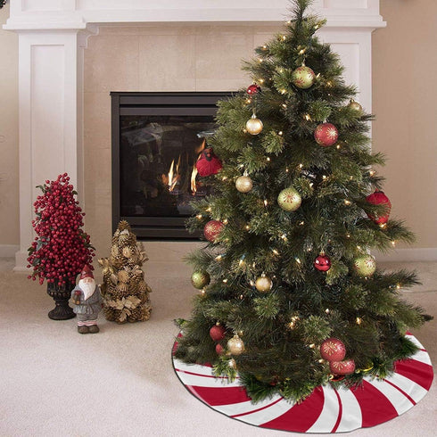 NGFF Mint Sugar Double Swirl Candy Christmas Tree Skirt with Santa & Reindeer Ornaments for Holiday Decoration
