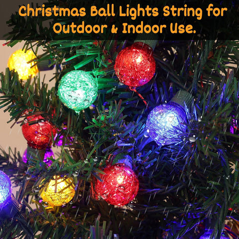 Brillarlights G30 25 17FT Christmas Multicolor Round Tinsel Globe Lights-Colorful Christmas Lights String with LED