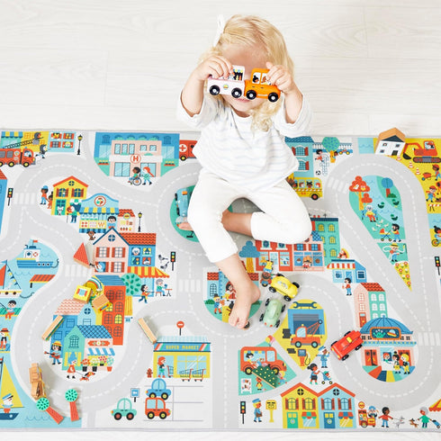 120 78cm 2 J05910 Janod - Children's Car Rug - City Theme - Soft & Non-Slip - Urban Pattern - Play Rug for Girls