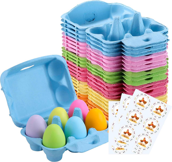 LayHyand Half Dozen Egg Cartons 36 Pack, Colorful Blank Natural Pulp Egg Holder