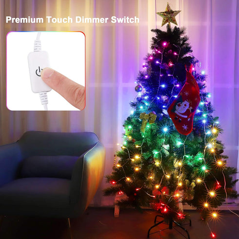 CoziTech Dimmer Rainbow Fairy String Curtain Lights with Touch Switch, Hanging LED Icicle Rainbow Lights Curtain