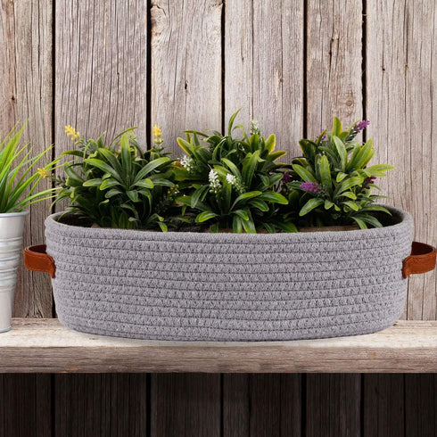 Cotton Rope Small Woven Storage Basket for Toilet Paper, Bathroom, 13"x5.9"x4", Gray
