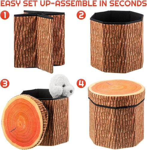 3 Pack 12 12 Inch Amylove Tree Stump Storage Stool x Stool Ottoman, Cute Folding Storage Toy Box with Foam Cushion