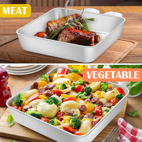 E-far 9x9 Inch Square Cake Pan, Stainless Steel Non-Toxic Bakeware for Lasagna, Brownies, Casseroles, 2 Inch Deep