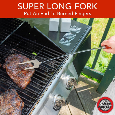 Grill Fork 24-inch Super Long - Premium Hardwood Handle, Large Stainless Steel Tines for BBQ and Grilling