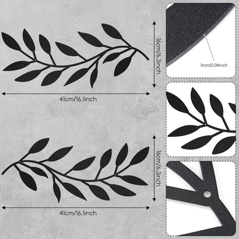 2 Pieces Metal Tree Leaf Wall Decor - Wrought Iron Scroll Vine Olive Branch Leaf Wall Art for Living Room