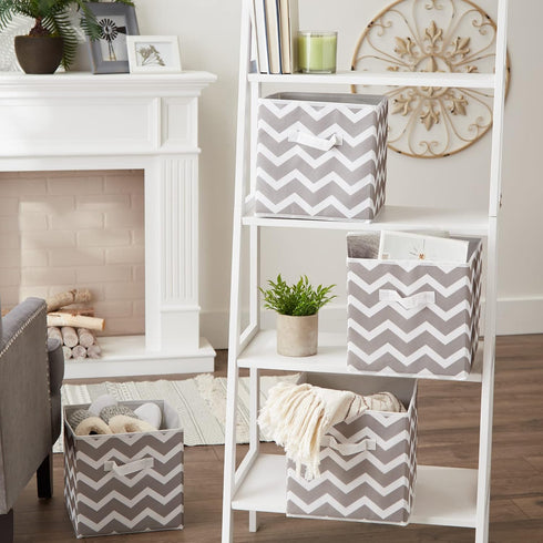 Set 4 DII Non Woven Polyester Storage Bin, Chevron, Gray, Small