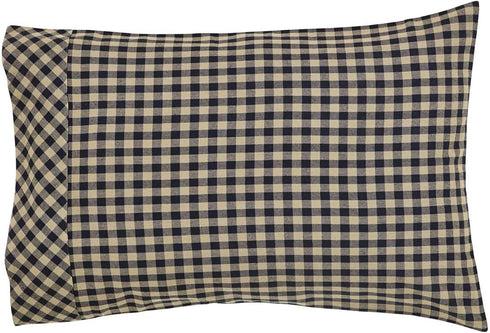 VHC Brands Black Check Standard Pillow Case Set, 2 Count, 21x30, Black and Tan