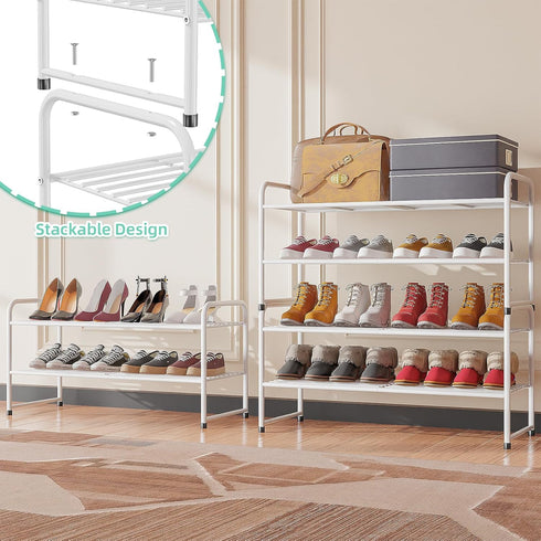 2-Tier 33" Closet SUFAUY Wide Shoe Rack, Metal Wire, Stackable, White