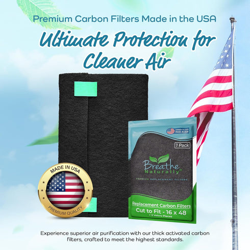 Breathe Naturally Universal Cut to Fit Carbon Activated Air Filter - Replacement Charcoal Filters Made in USA