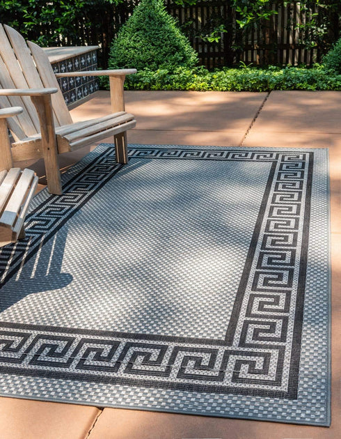 Unique Loom Outdoor Border Collection Area Rug - Greek Key, Gray/Black (2' 2" x 3' 1" Rectangle)