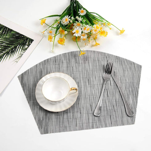 SHACOS Small Round Table Placemats Set of 4 - Wedge Placemats, Heat Resistant Woven Vinyl Table Mats (Silver Gray)