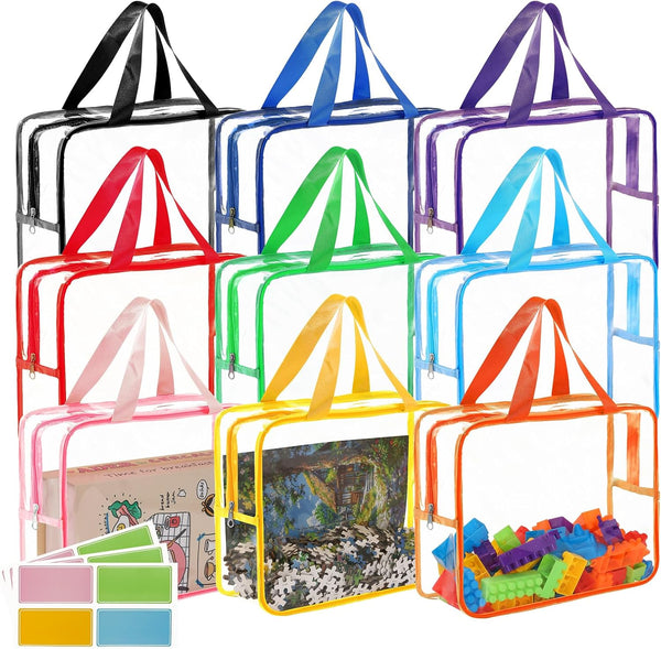 YLQLA 9 Packs Large Toy Storage Bags,Kids Toy Organizer with Zipper and Lables,Clear