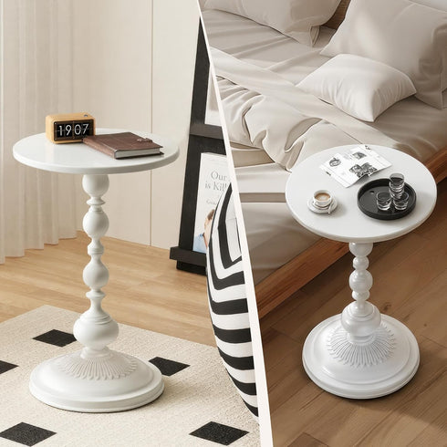 21" Side Table - Small Round Metal Accent Table for Living Room, Bedroom, Office - Modern Matte Black Pedestal Coffee