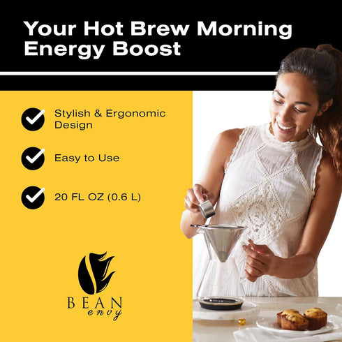 Bean Envy Pour Over Coffee Maker - 5 Cup Borosilicate Glass Carafe with Rust Resistant Stainless Steel Filter