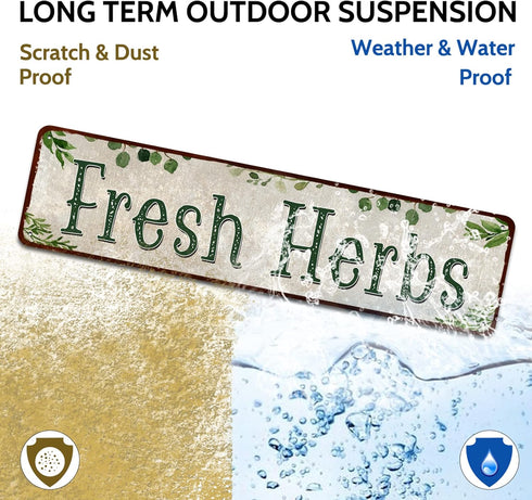 Fresh Herbs Metal Sign, Country Farmhouse Home Gardener Decor, 4" x 16"