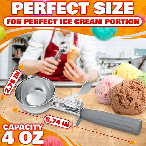 4 oz Ice Cream Scoop with Trigger Release #8, Stainless Steel Tool for Baking, Cookies, and Desserts, Easy-to-Clean