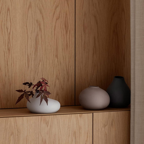 Blomus Nona Set of 3 Mini Vases, Porcelain Colors Pewter, Microchip Grey and Bark (Mauve)