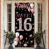 Sweet 16 Birthday Door Banner Backdrop, Happy 16th Birthday Decorations for Girls, Rose Gold, 6.1ft x 3ft