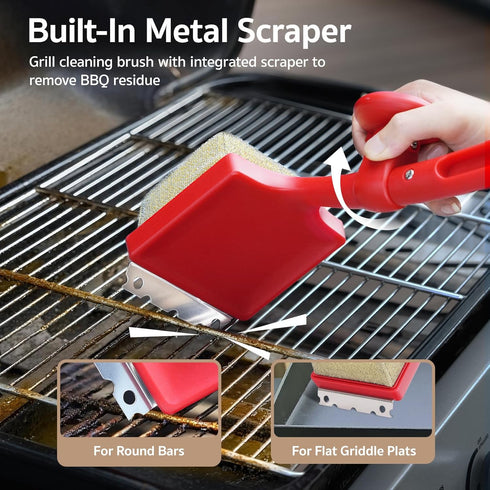 GASPRO Steam Grill Brush Bristle Free for Outdoor Grill, BBQ Grill Cleaning Brush with Replaceable Scrub Sponge Head
