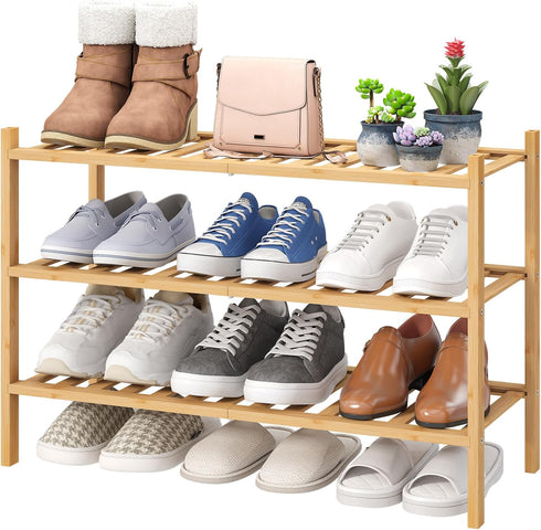 viewcare 3-Tier Free Standing Shoe Racks, Bamboo Wood Shoe Rack for Entryway