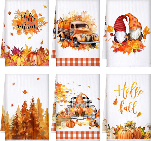 Bencailor 6 Pcs Thanksgiving Kitchen Towels Fall Pumpkins Dish Towels Maple Leaf