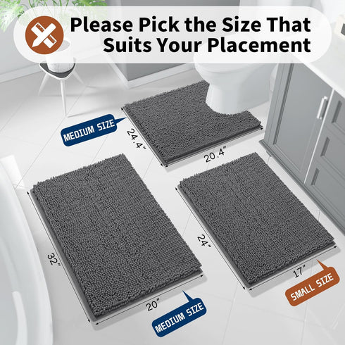 Yimobra Luxury Shaggy Toilet Bath Mat U-Shaped Contour Rugs for Bathroom, 24.4 X 20.4 Inches, Soft and Comfortable, Maximum Absorbent, Dry Quickly, Non-Slip, Machine-Washable,Dark Gray