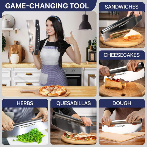 KitchenStar 16-Inch Pizza Cutter Rocker Blade - Sharp Stainless Steel Slicer Knife with Protective Cover, Dishwasher