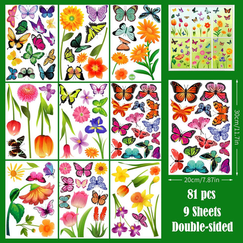 Spring Window Clings, 2024 Summer Decorations for Glass Windows, Flower Butterfly Clings for Home