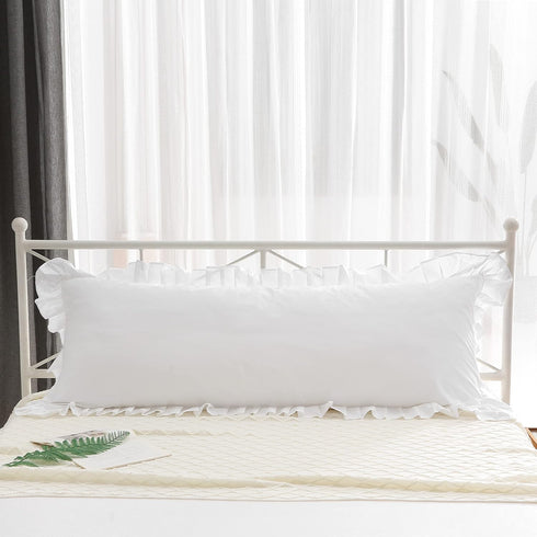 White Body Pillowcase with Ruffles, Cotton Pillow Sham Cover 21"X54" 1pc