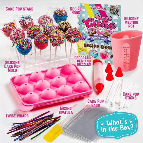 Set 1012 GirlZone Cake Pop Craze Kit, Baking for Kids Ages with Cake Pop Mold, Stand, Gifting Bags & Decorating Pen