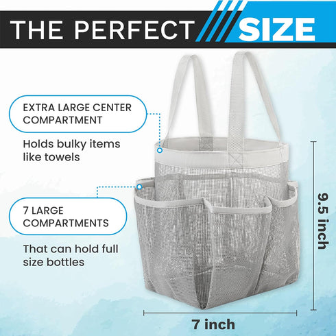 Handy Laundry Mesh Shower Caddy Bag, Portable Bathroom Organizer for Travel, Gym, and Dorm Use, Grey