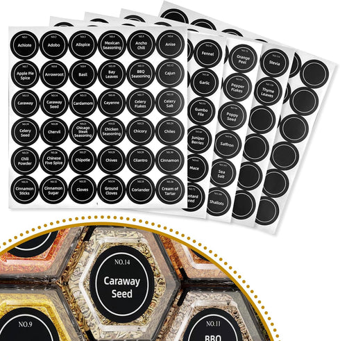 Set 18 100 Vetacsion of Magnetic Glass Spice Tins with Preprinted Seasoning Label Stickers (Include Black Metal