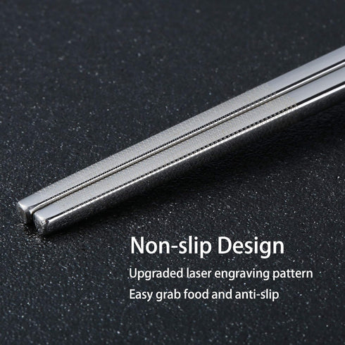 Stainless Steel Chopsticks - Titanium Plated Reusable Metal Chopsticks, Dishwasher Safe, 2 Pairs Gift Set Black Silver