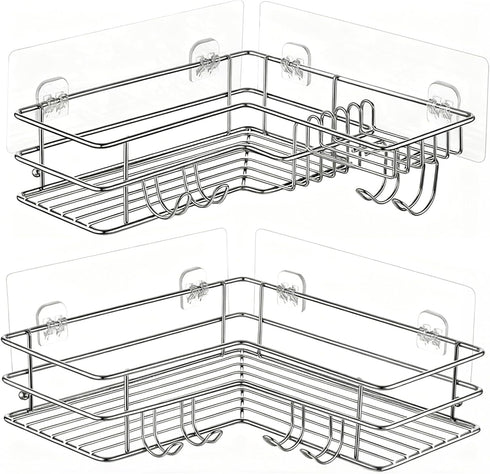 2-Pack SUS304 Corner Shower Shelves - Adhesive Shower Organizer for Shampoo &