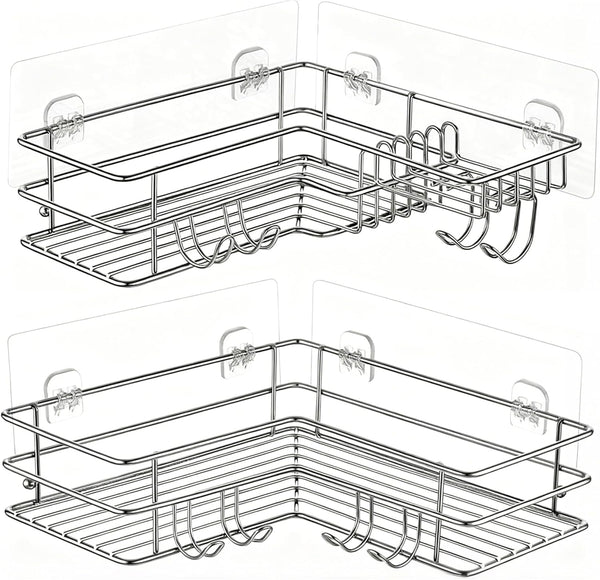 2-Pack SUS304 Corner Shower Shelves - Adhesive Shower Organizer for Shampoo &