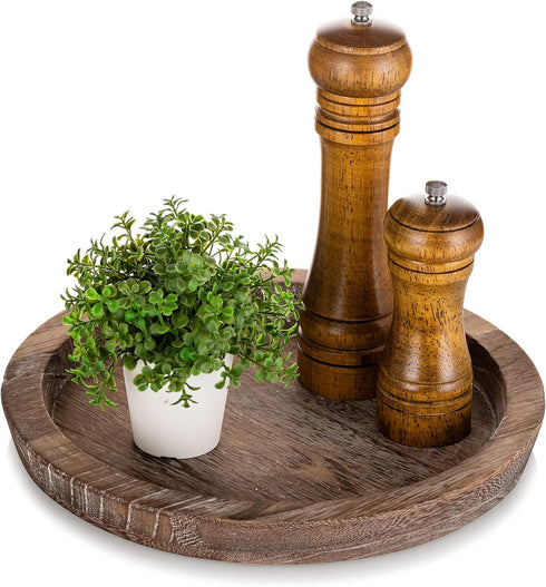 Hanobe Rustic Wooden Serving Tray, Round Decorative Butler Tray for Home Decor Centerpiece