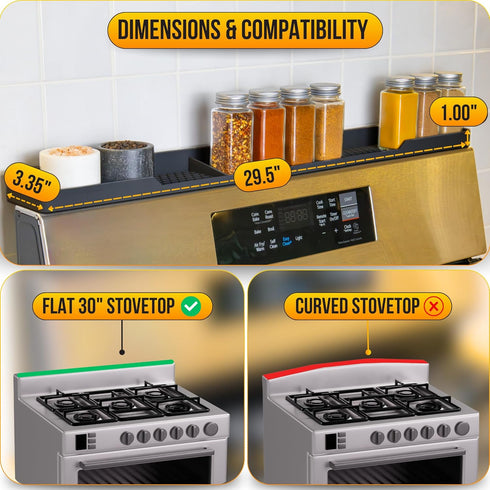 30 Inch TEO Magnetic Stove Top Shelf - Silicone Over the Stove Spice Rack for Kitchen Gadgets Storage Organization