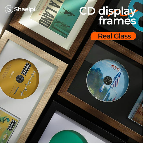 SHAELPII Album CD Display Frame with Real Glass, Signed Music Disc Wooden Case for Tabletop&Wall mount,Autograph