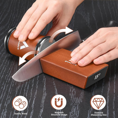Rolling Knife Sharpener Tool, Gusneck Professional Knife Sharpener for Kitchen Knives, Magnetic Angles Support