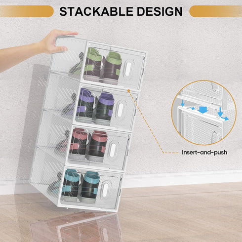 6 Pack 9, BALEINE Stackable Shoe Storage Boxes Fit Size Thickened Clear Shoe Box Bins with Lids, Plastic Foldable Shoe