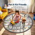3.3ft Round Kids Town Road Car Play Rug - Non-Slip Faux Wool Carpet with Interactive City Map Design, Educational Toy