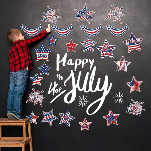Whaline 24Pcs Patriotic Refrigerator Magnets, 4th of July Stars Fireworks Magnetic Stickers for Decor