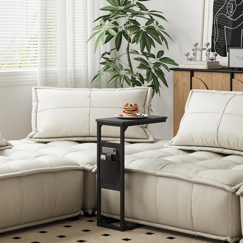 TB01BK082 TUTOTAK C Shaped End Table, Side Table for Couch, Sofa Table with Storage Bag, TV Tray for Living Room