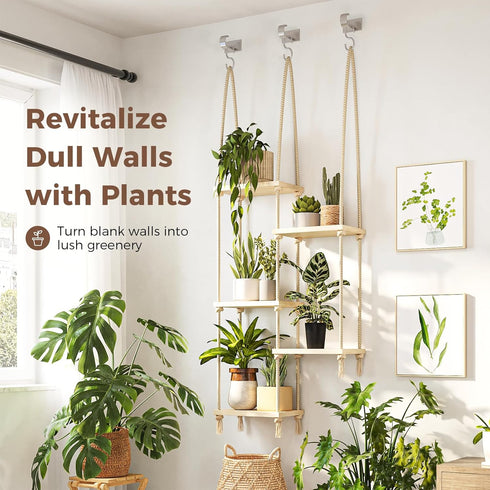 Bamworld Hanging Shelves Plant Hanger Indoor Window Plant Shelves Wood Plant Wall Shelf Window Sill Plant Shelf Indoor