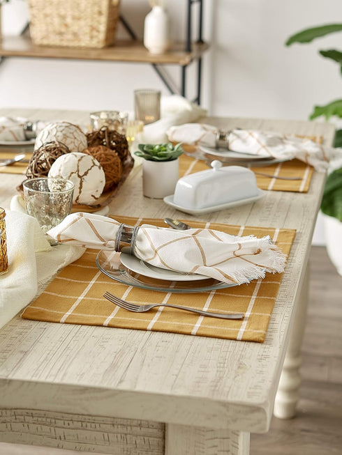 DII Basic Collection Tabletop Placemat Set, Honey Gold Check, 6 Piece