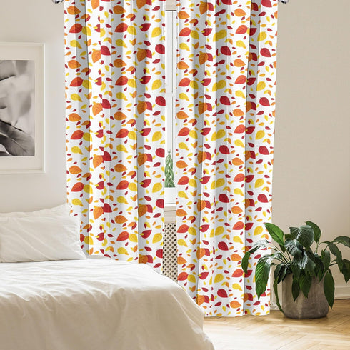 Ambesonne Leaf Curtains, Colorful Fall Autumn Leaves on White Background, 2 Panel Set, 28" x 63", Red Orange Yellow